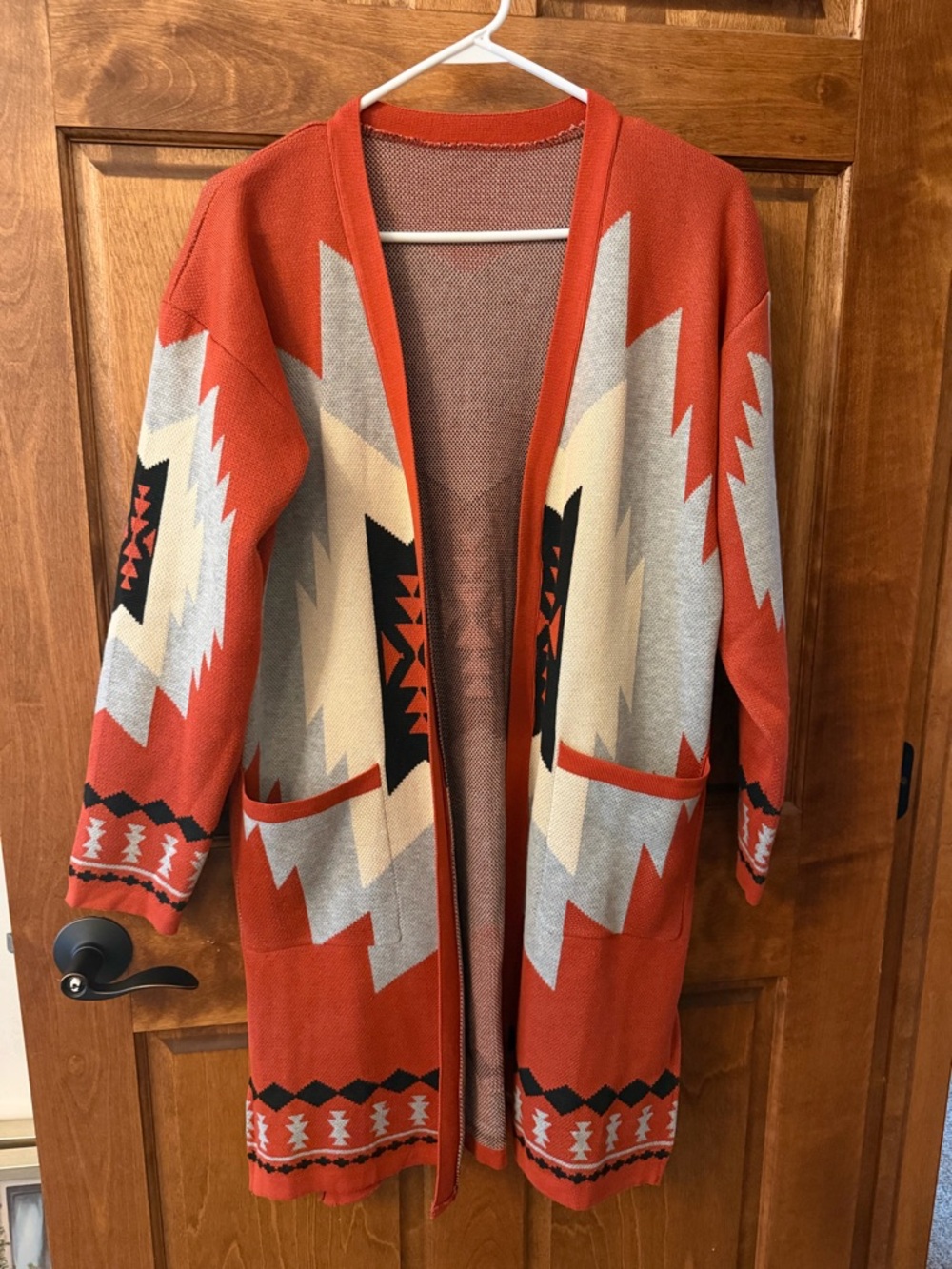 Rust Tribal Open-Front Women's Cardigan Sweater